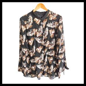 Lafayette 148 Silk Blouse Abstract Print Long Sleeve Button Down‎ XL